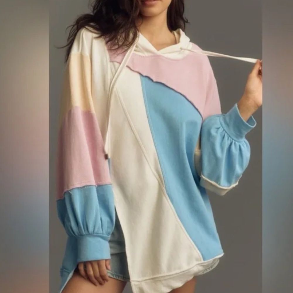 Pilcro Colorblock Hoodie Pastel Patchwork Pullover Balloon Sleeve Small